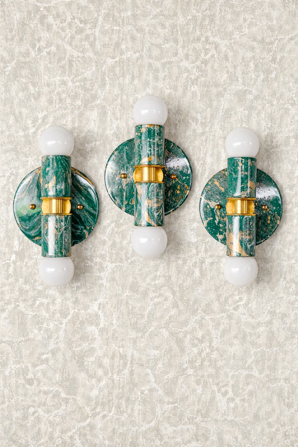 Mermaid Green, Cream, & Gold Marbled Small Thalia Sconces - Image 6