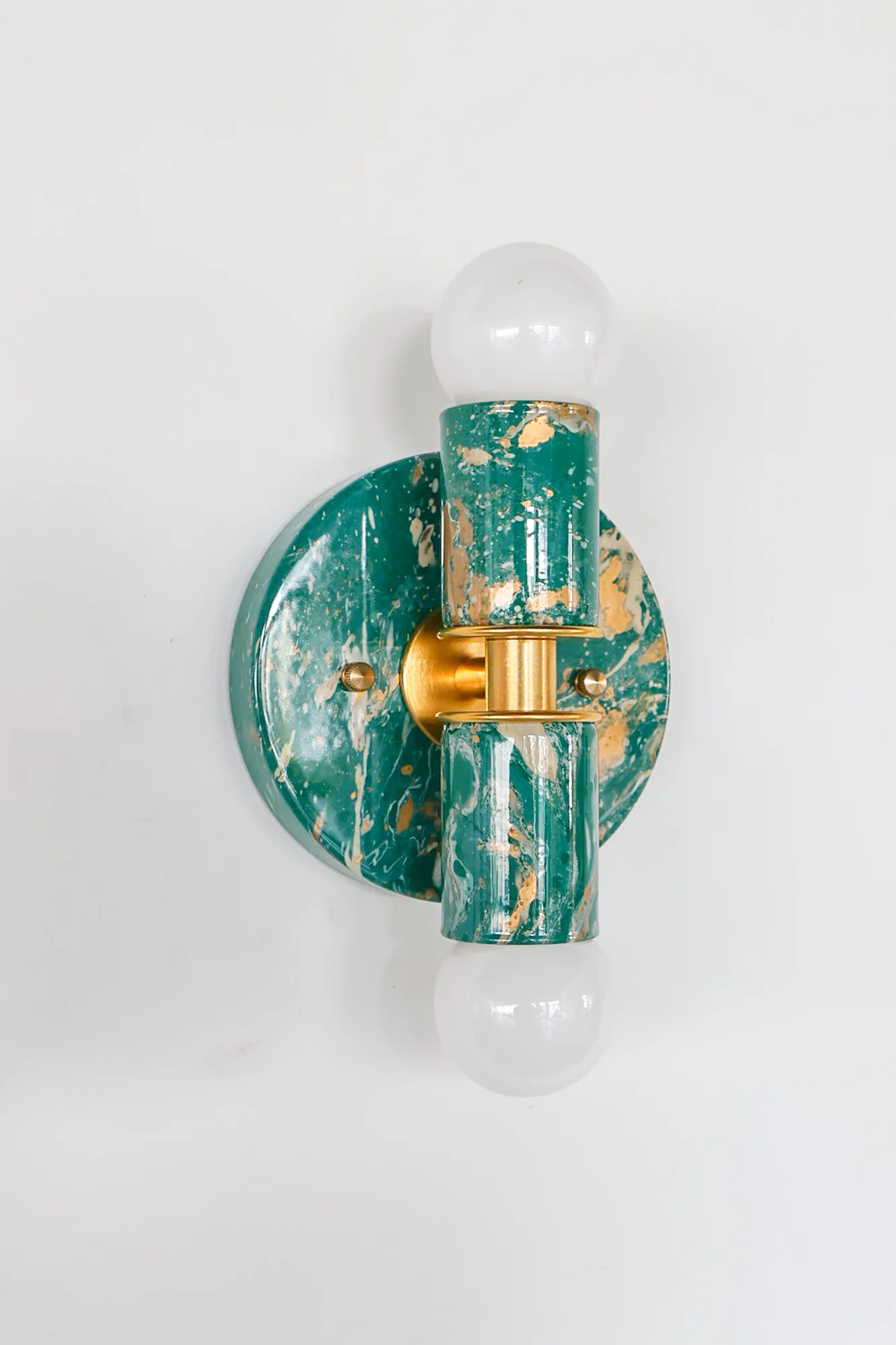 Mermaid Green, Cream, & Gold Marbled Small Thalia Sconces - Image 8