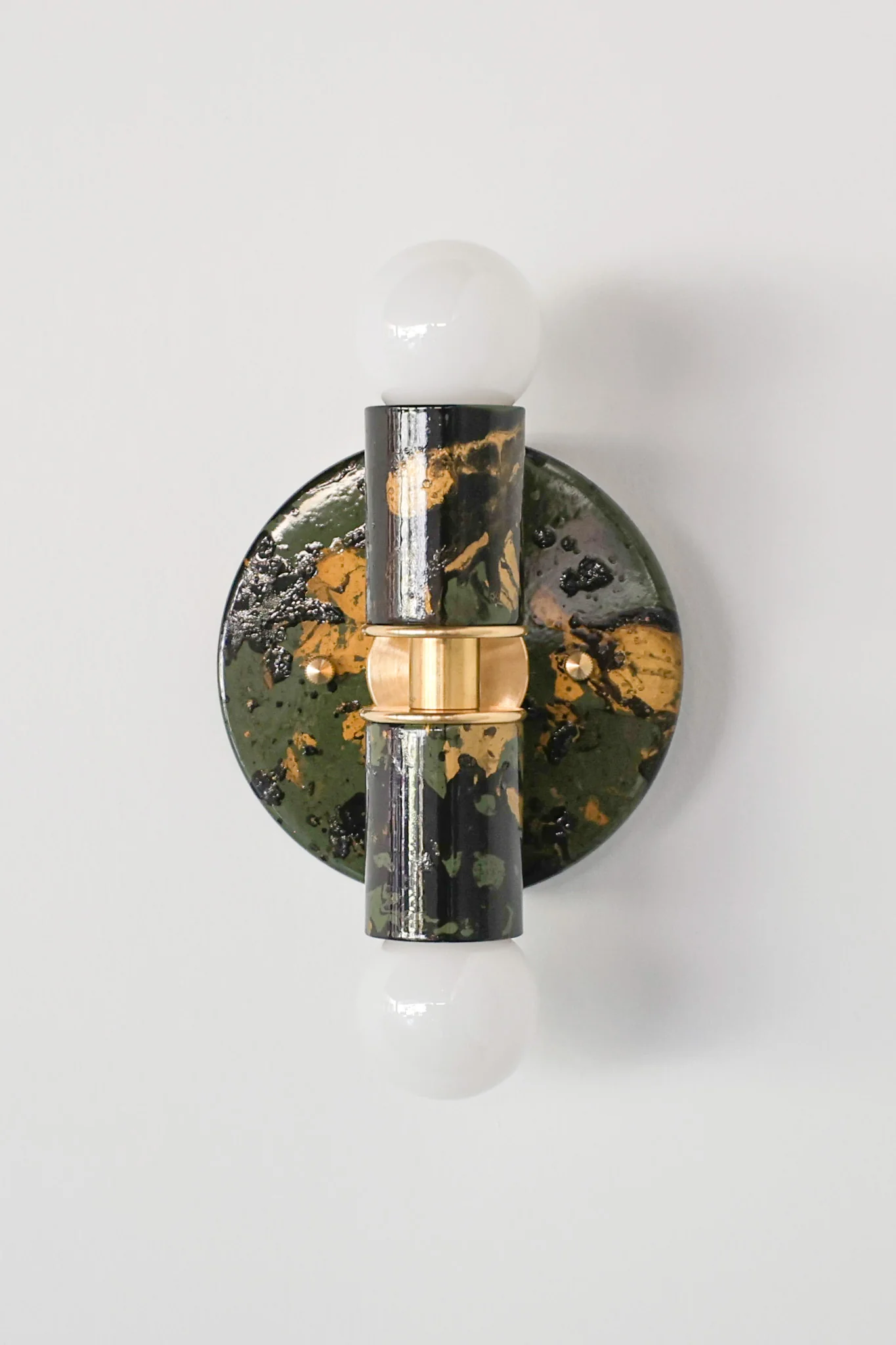 Olive Green, Black, & Gold Marbled Small Thalia Sconces - Image 10