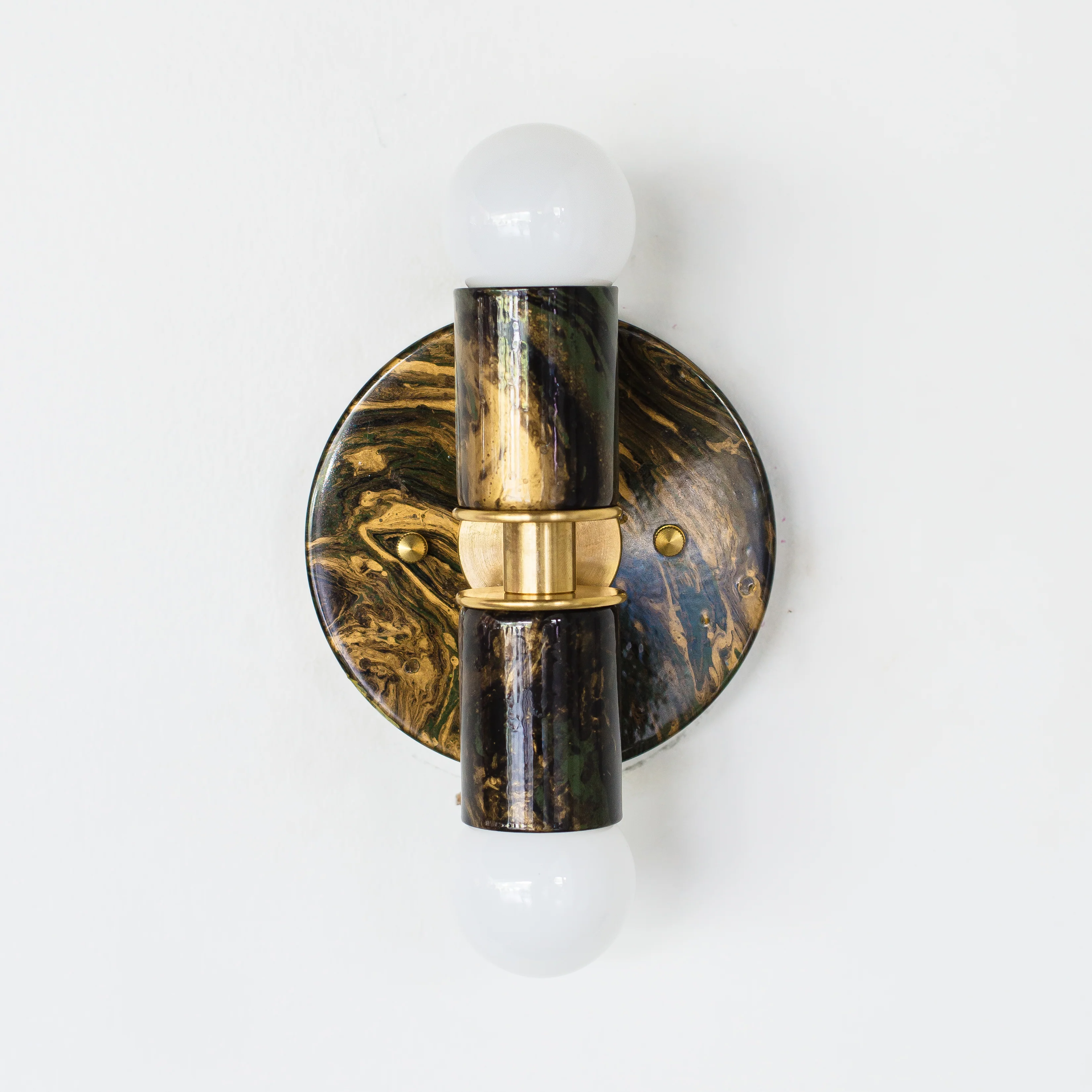 Olive Green, Black, & Gold Marbled Small Thalia Sconces - Image 11