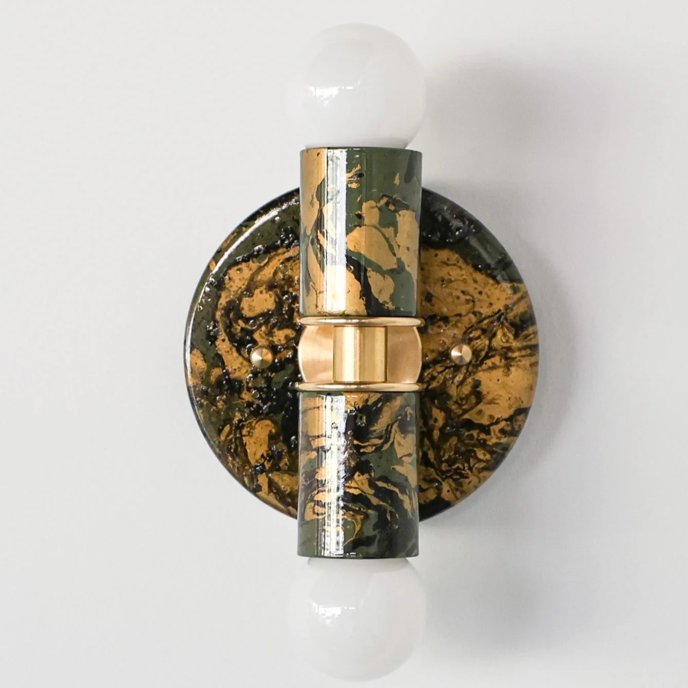 Olive Green, Black, & Gold Marbled Small Thalia Sconces - Image 3