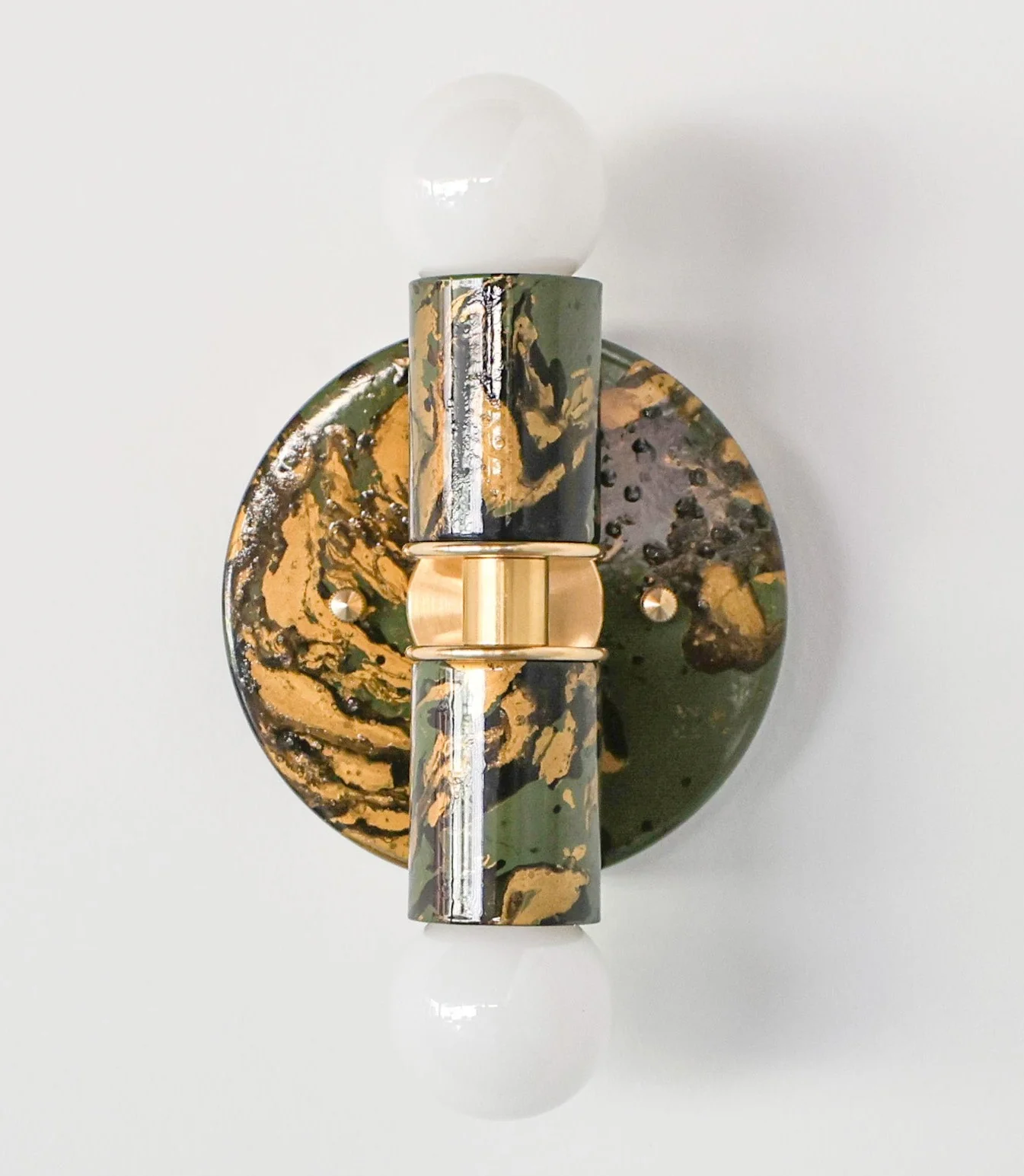 Olive Green, Black, & Gold Marbled Small Thalia Sconces - Image 7
