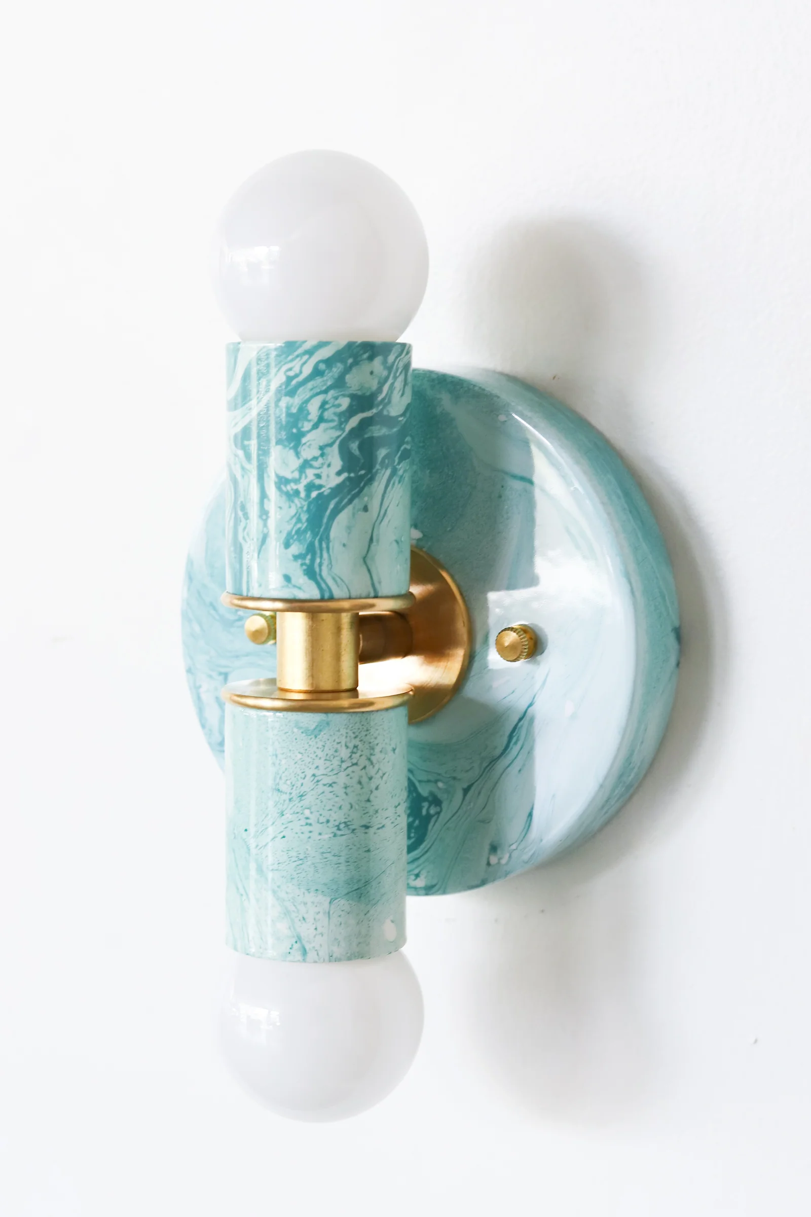 Teal & White Marbled Small Thalia Sconces - Image 12