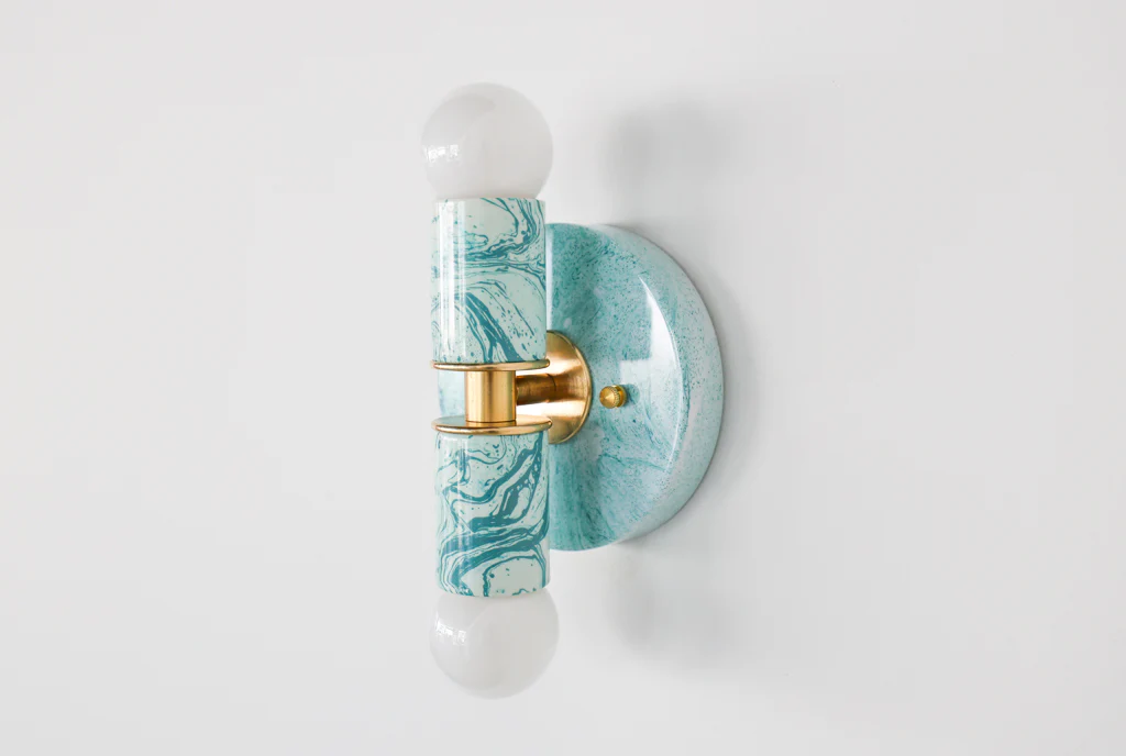 Teal & White Marbled Small Thalia Sconces - Image 3