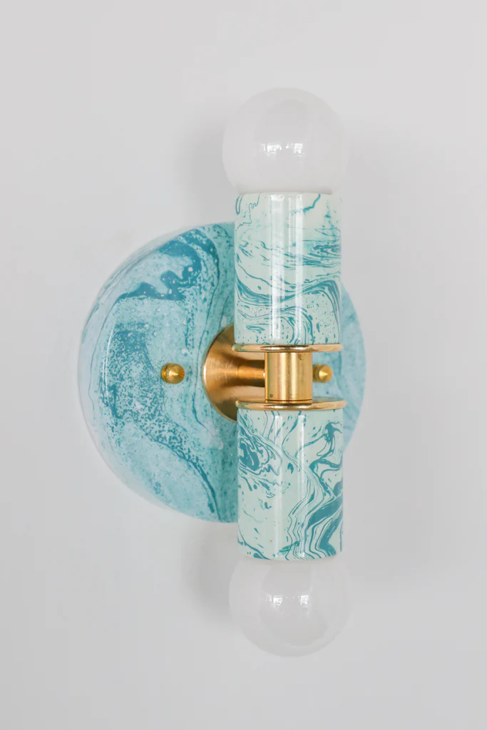 Teal & White Marbled Small Thalia Sconces - Image 4