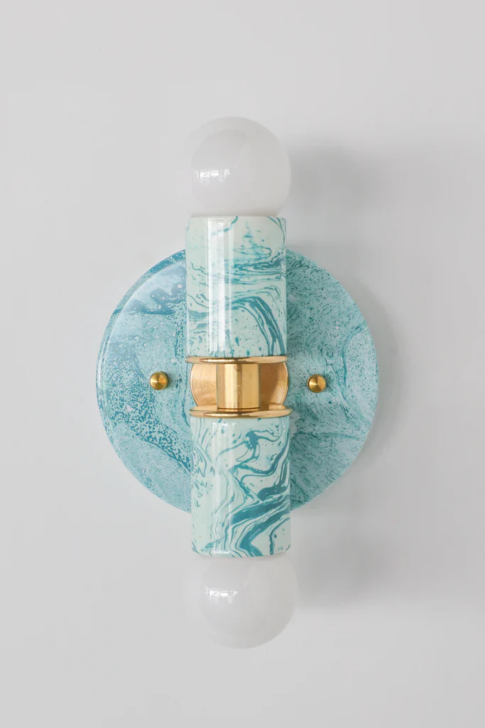 Teal & White Marbled Small Thalia Sconces - Image 5
