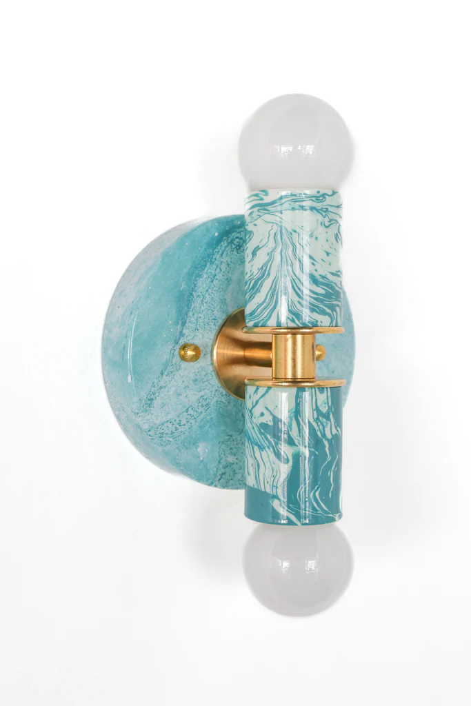 Teal & White Marbled Small Thalia Sconces - Image 7