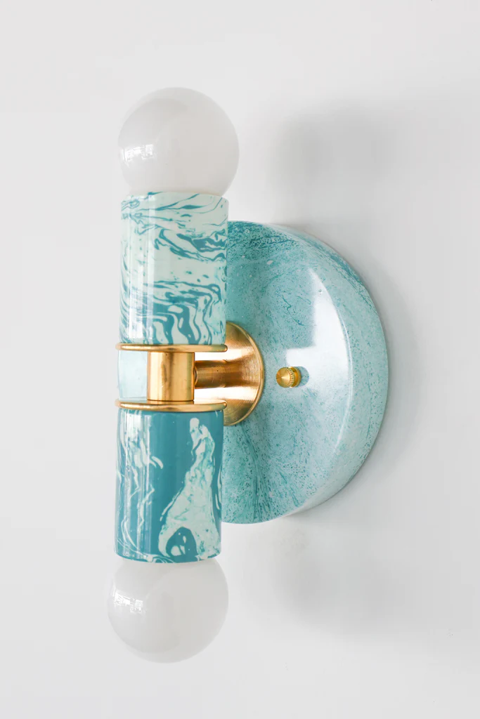 Teal & White Marbled Small Thalia Sconces - Image 8