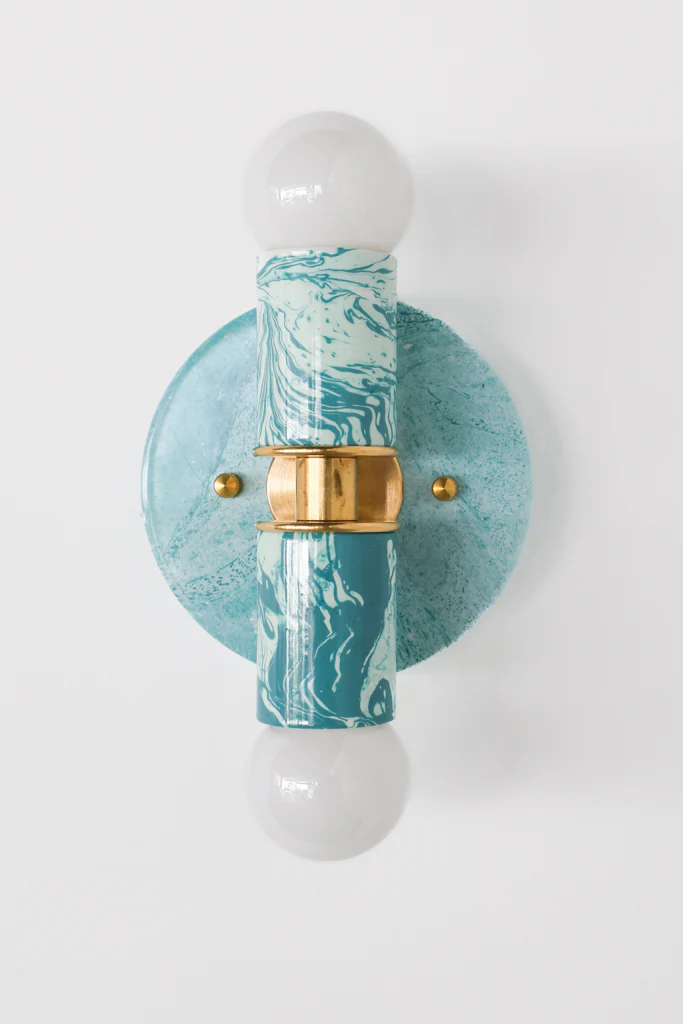 Teal & White Marbled Small Thalia Sconces - Image 9